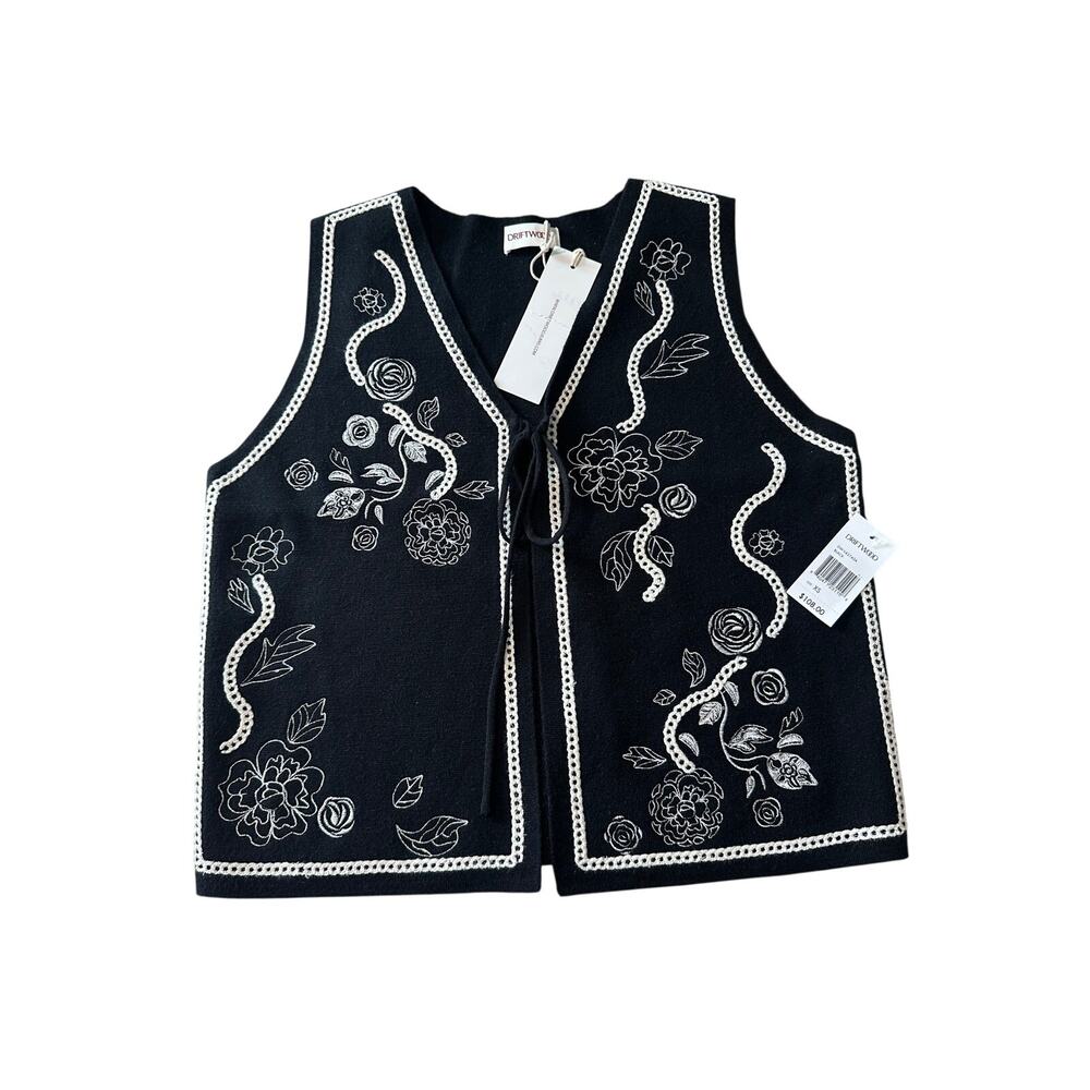 Driftwood Ravishing Roset Tie Front Sweater Vest Black XS NEW